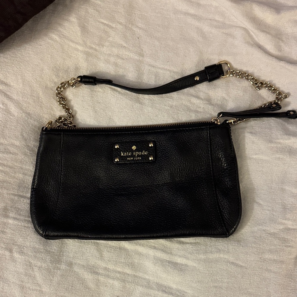 kate spade Black Leather Chain-Handle Wristlet Clutch